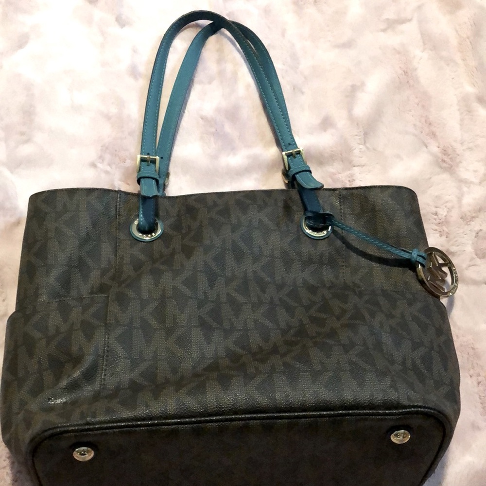 Brown with teal straps Michael Kors